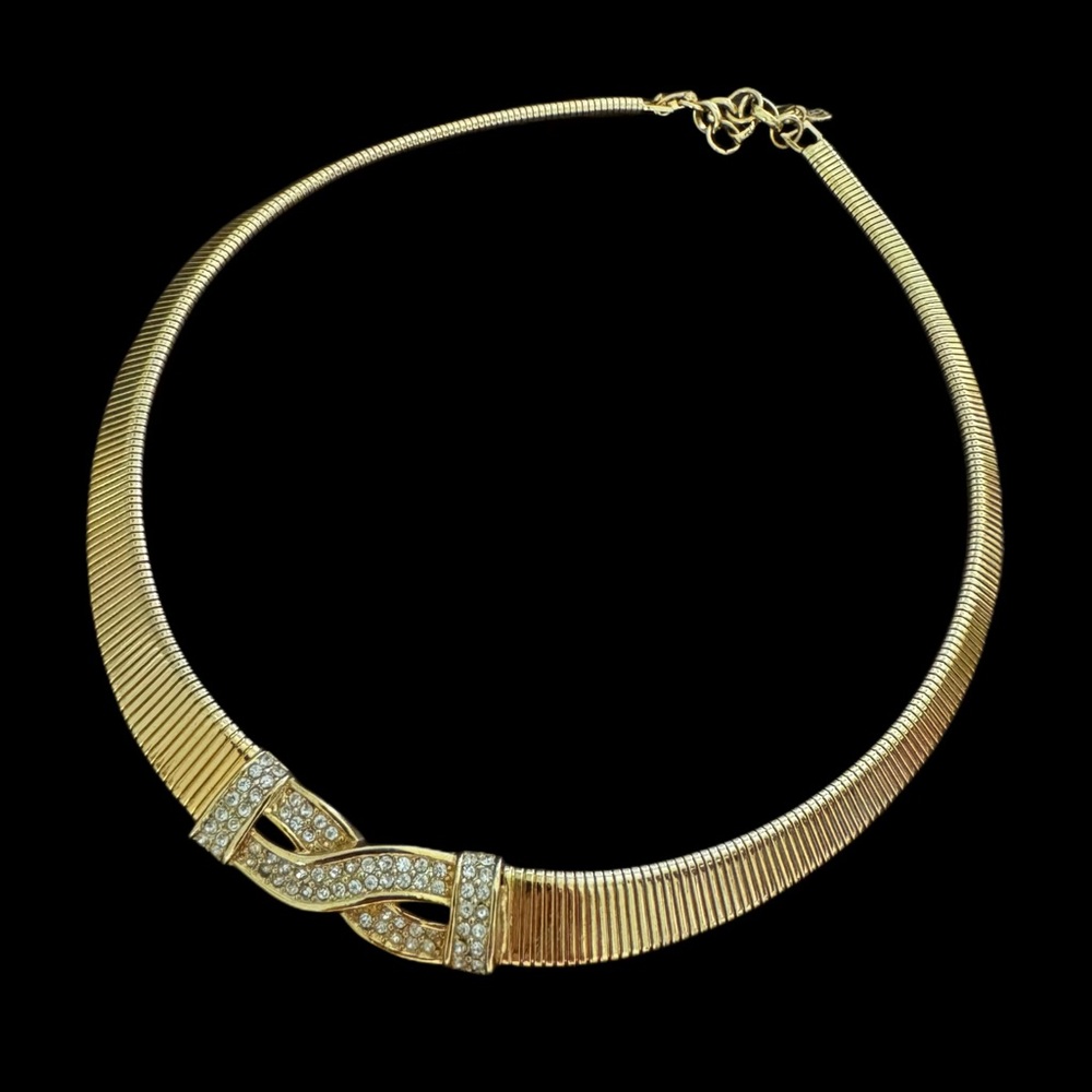 ✨Elegant Vintage Christian Dior Rhinestones Snake Chain Gold-Tone Necklace
